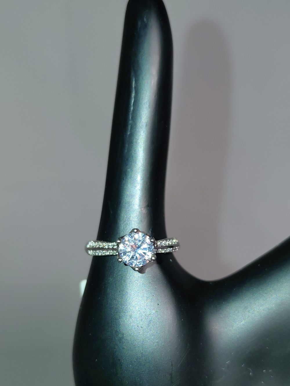 Silver Halo Solitaire Engagement Ring with Round White Center Stone Moissanite13